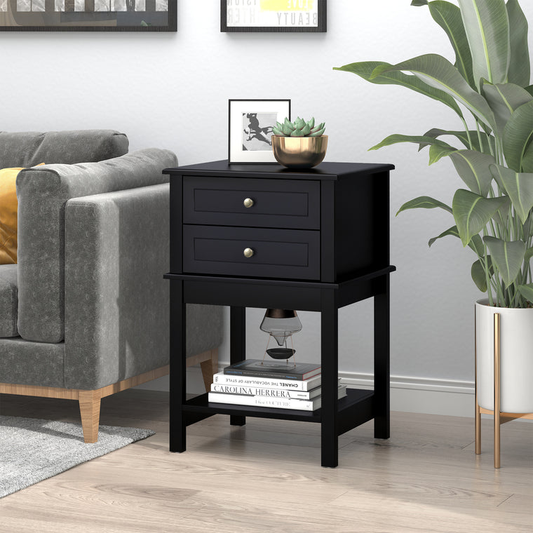 Sofa Side Table with Drawers and Shelf