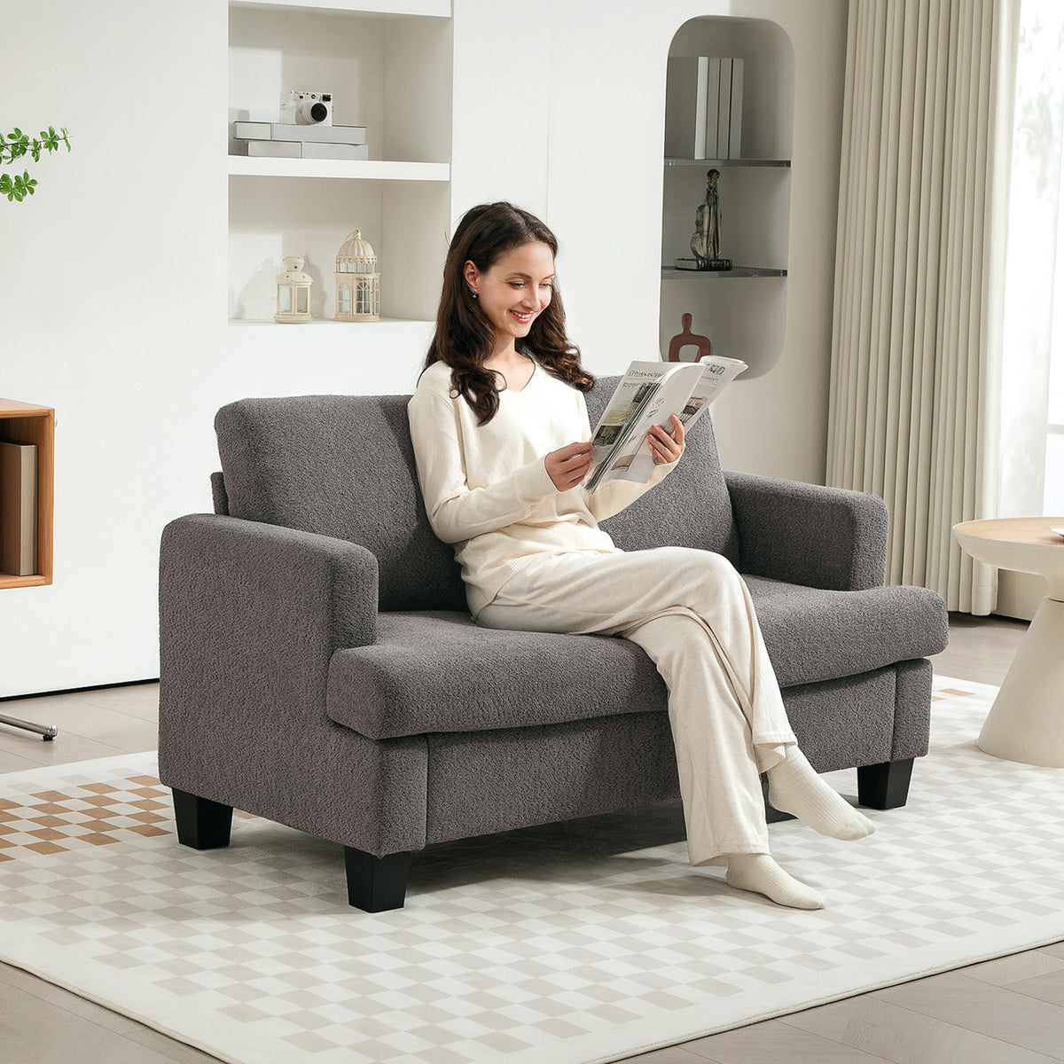 54.3" Loveseat Sofa, 2 Seater Sofa with Removable Cushions, Small Couch with Solid Wood Frame for Living Room, Dark Grey