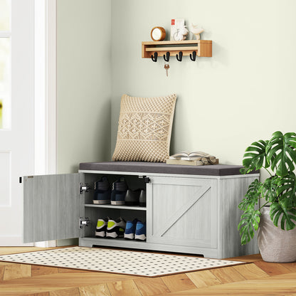 Shoe Storage Bench with Padded Seat - Light Grey