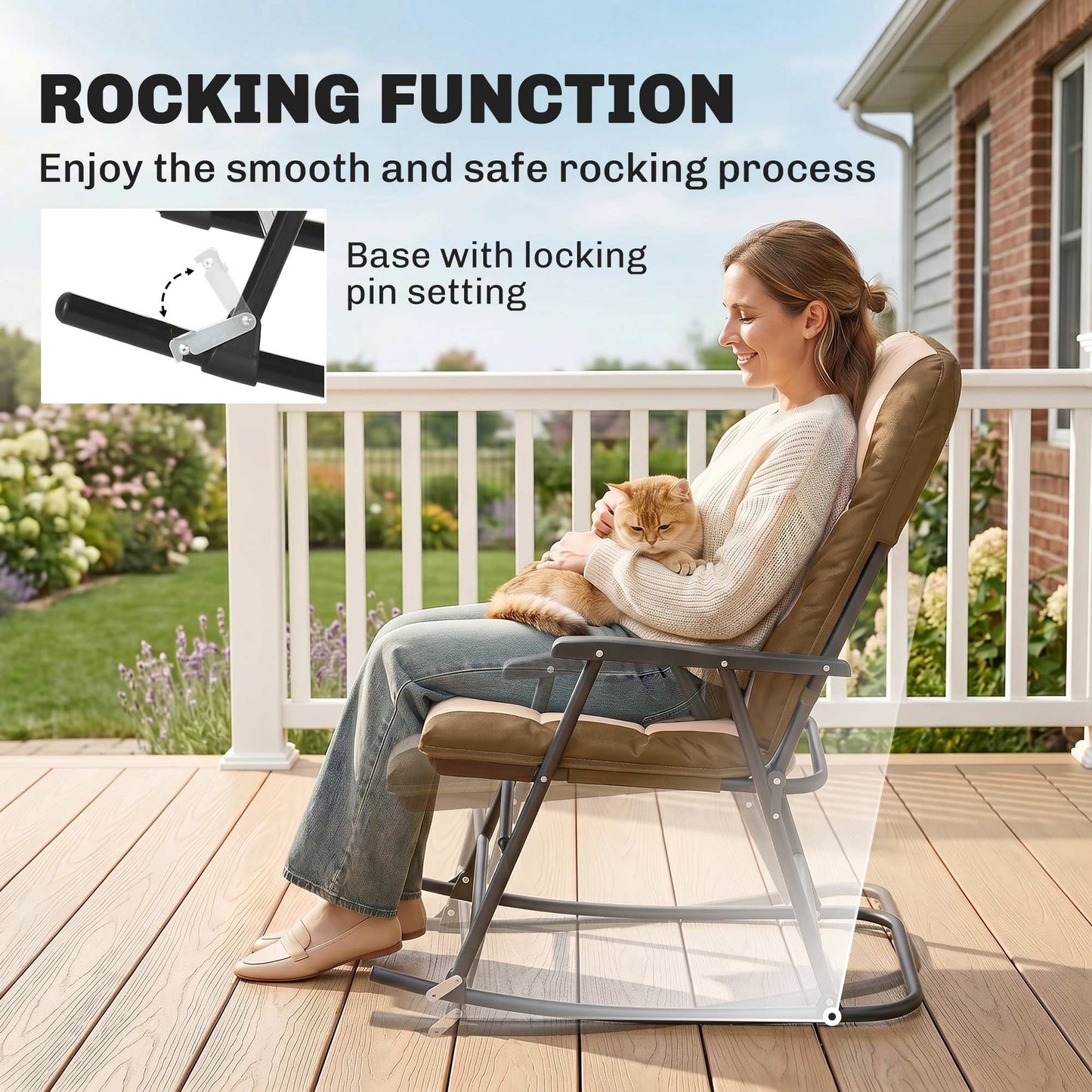 3-Piece Outdoor Foldable Rocking Chair Set, Orange
