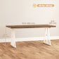 Farmhouse Kitchen Table for 8, Rectangular Dining Table with Thick Tabletop and Steel Trestle Legs, Brown and White