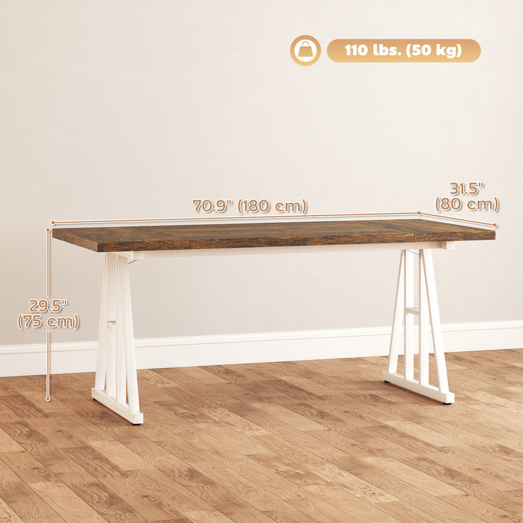Farmhouse Dining Table for 8 with Trestle Legs - Brown and White