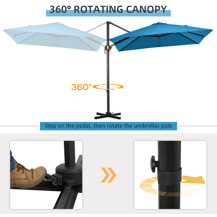 8' x 8' Turquoise Aluminum Offset Umbrella with 360° Rotation
