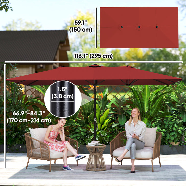 Wine Red Double-Sided Umbrella with Tilt & 12 Ribs