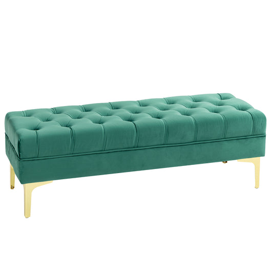 Tufted Upholstered Entryway Shoe Bench - Dark Green