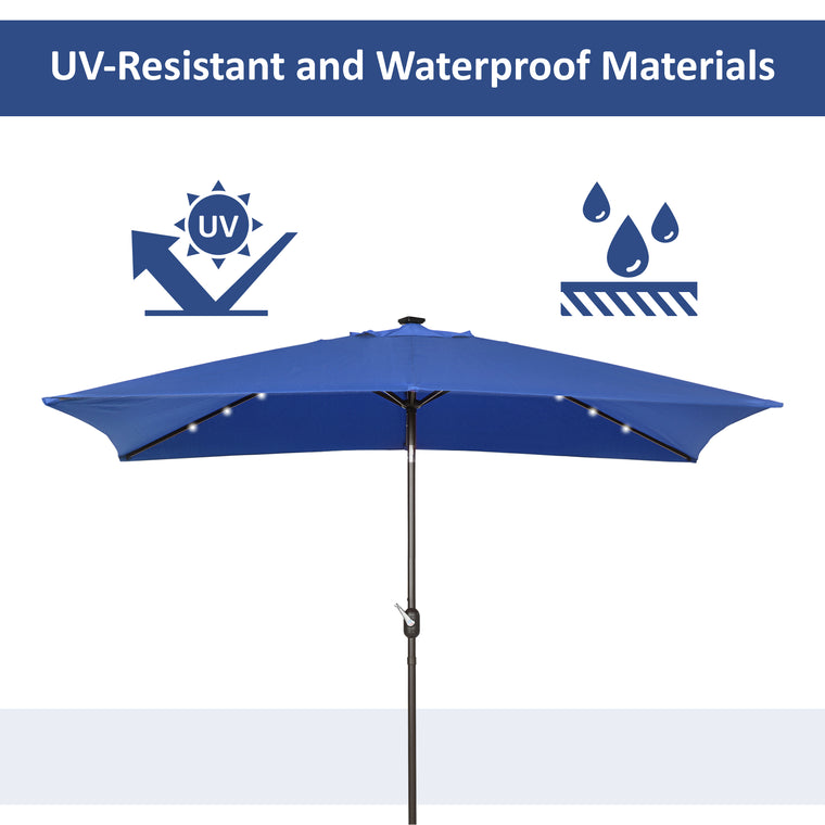 6.5x10ft Dark Blue Aluminum Market Parasol with Solar LEDs
