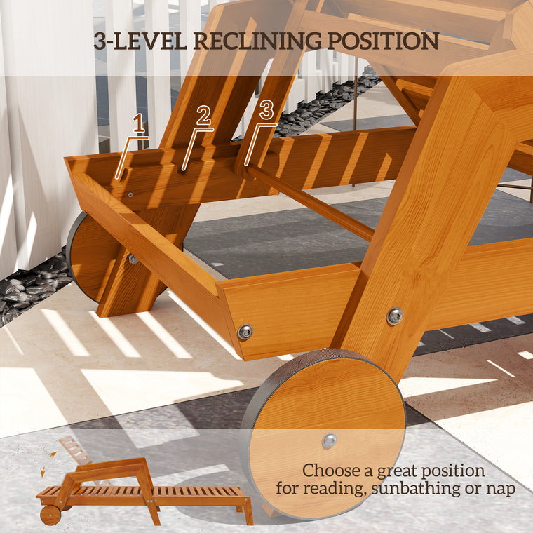 Wood Tanning Lounge Chair with Wheels, 3-Position