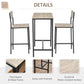 Industrial Bar Table Set Counter Height 3 Piece and 2 High Back Stools Set Dining Table Set Natural Wood