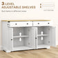 Modern Sideboard, Buffet Cabinet with Storage Drawers, Adjustable Shelves for Living Room, Dining Room, Entryway, White