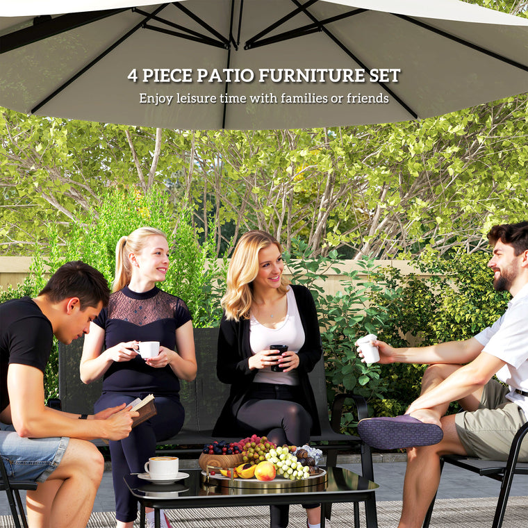 4-Piece Conversation Set with Stackable Chairs and Glass Table