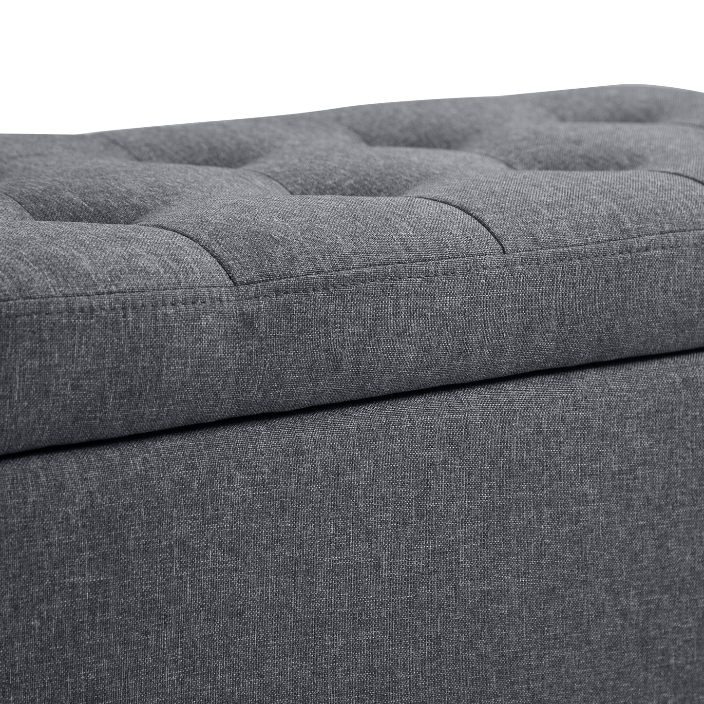 Storage Ottoman Bench, Linen Upholstered Bench with Tufted Design, Flipping Top, Dark Grey