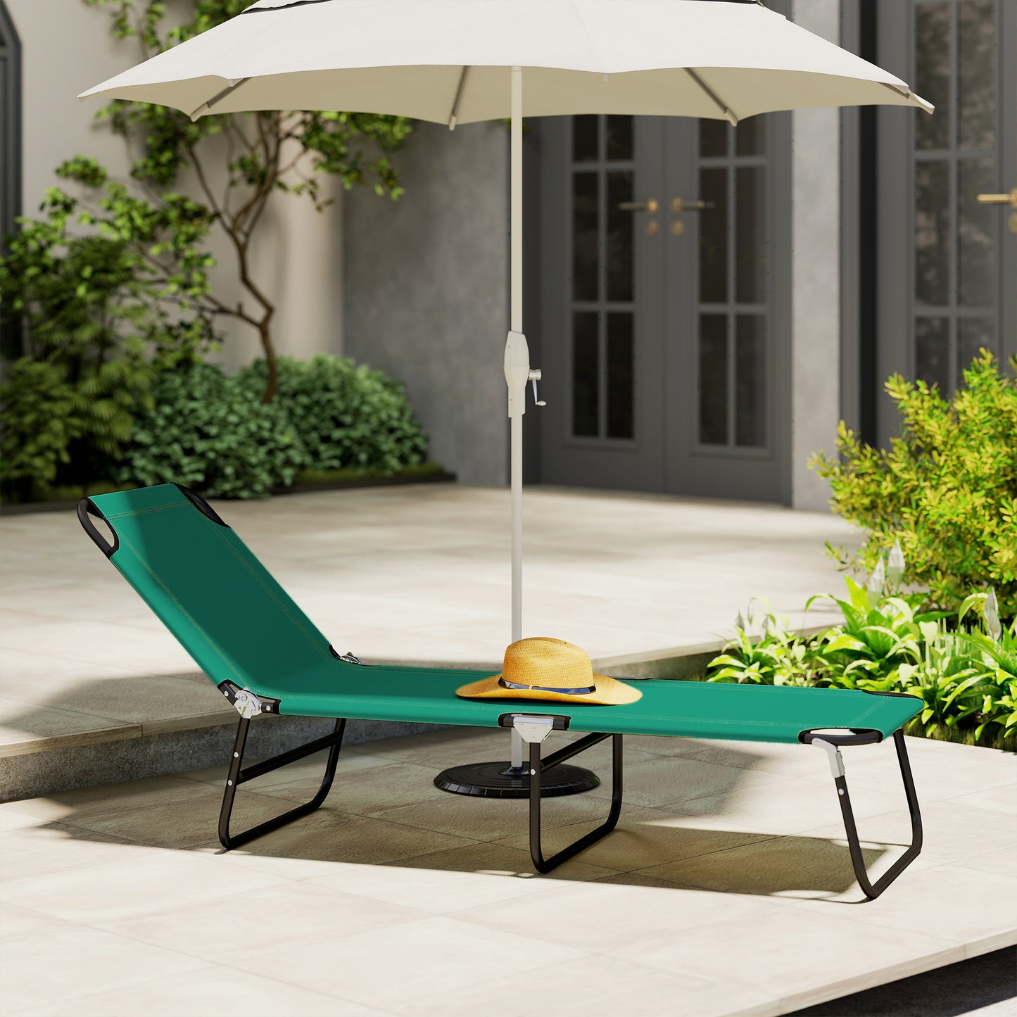 Outdoor Folding Lounge Chair, Steel Tanning Chair with Reclining Back, Breathable Mesh for Beach, Yard, Patio, Green