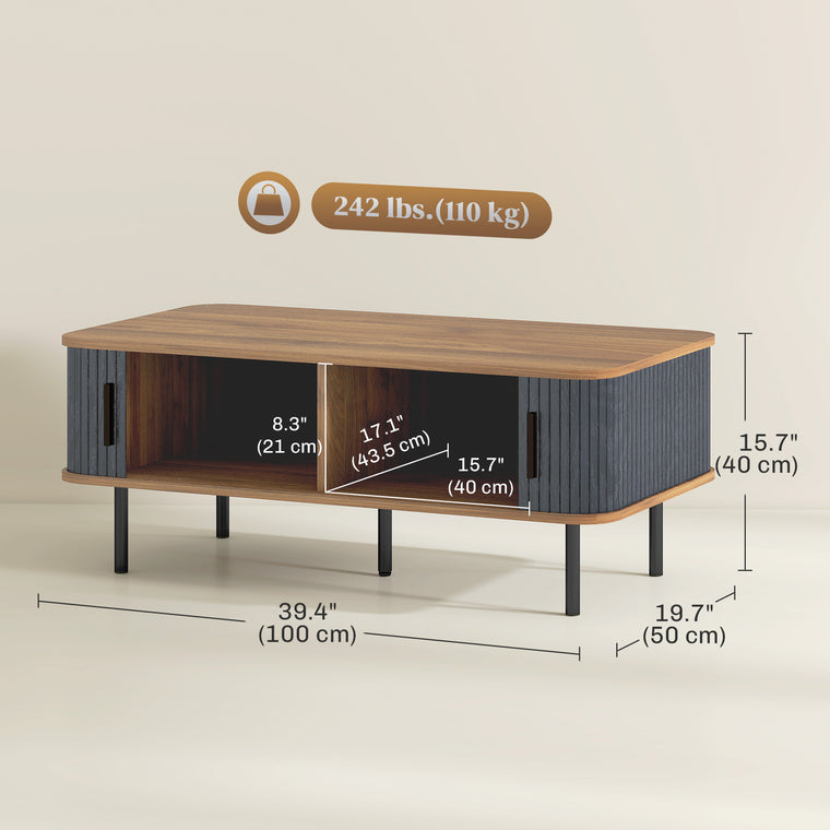 Coffee Table with Fluted Sliding Doors & Storage