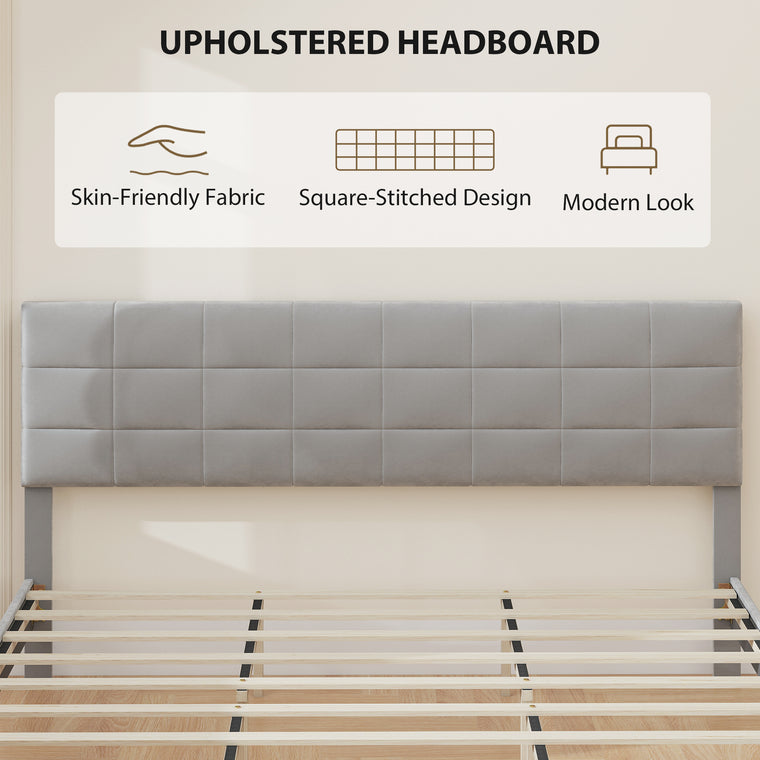 King Platform Bed Frame with Upholstered Headboard
