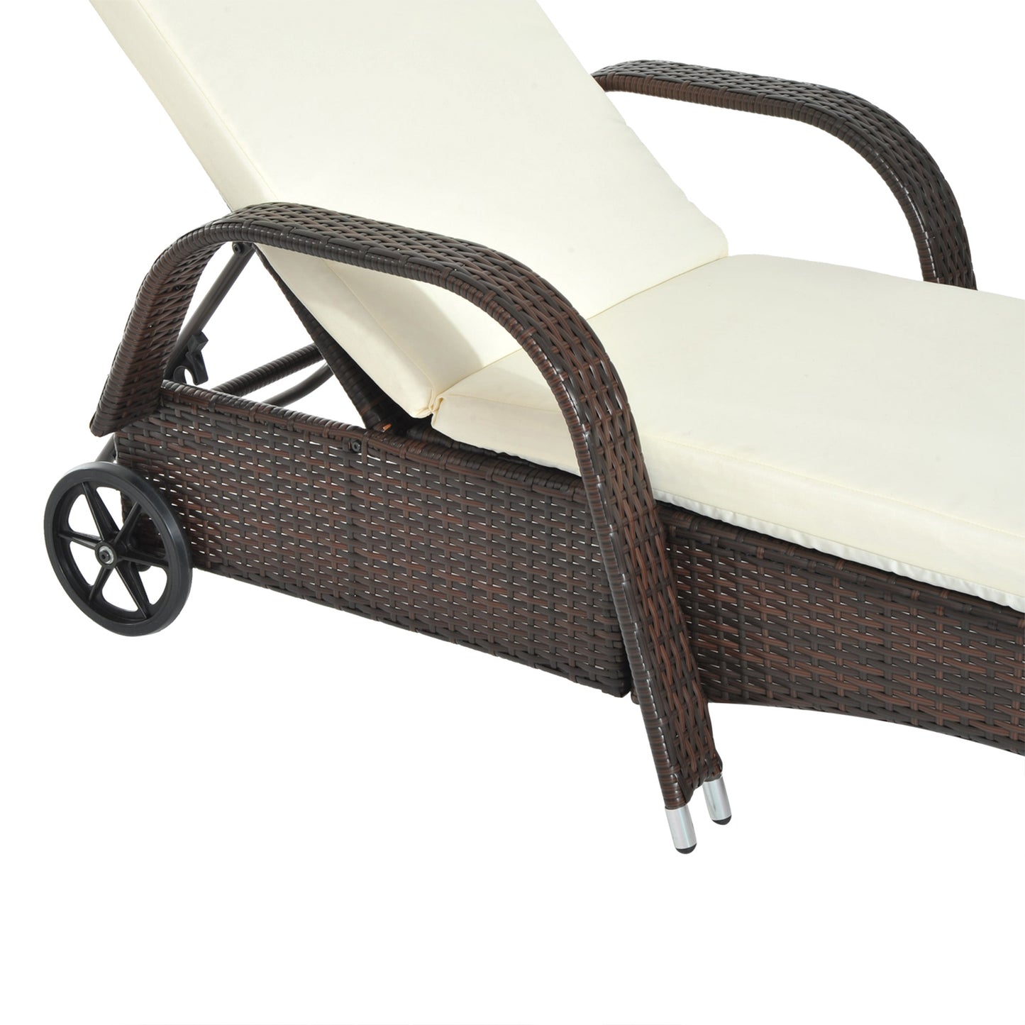 Wicker Chaise Lounge, Outdoor Lounge Chair, PE Rattan Patio Sun lounger with Head-rest, 5-Level Height Adjust Backrest, Cushion, & Wheels, Mixed Grey and Grey