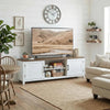 TV Stand for TVs up to 65 Inch, Entertainment Center with 2 Open Shelves, 2 Cabinets, Thick Top, White and Brown
