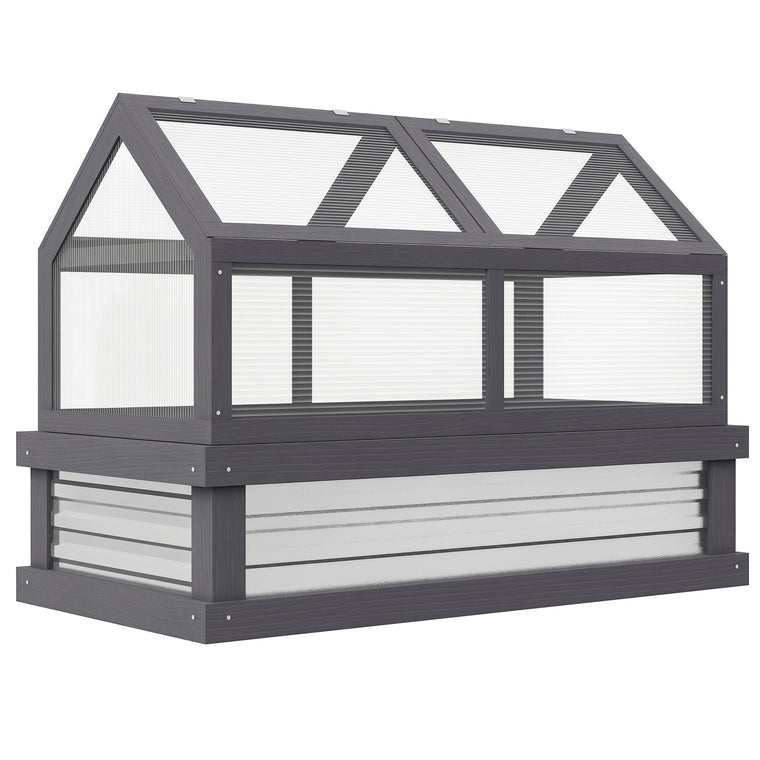 48" x 32" Grey Wooden Cold Frame Planter with Greenhouse