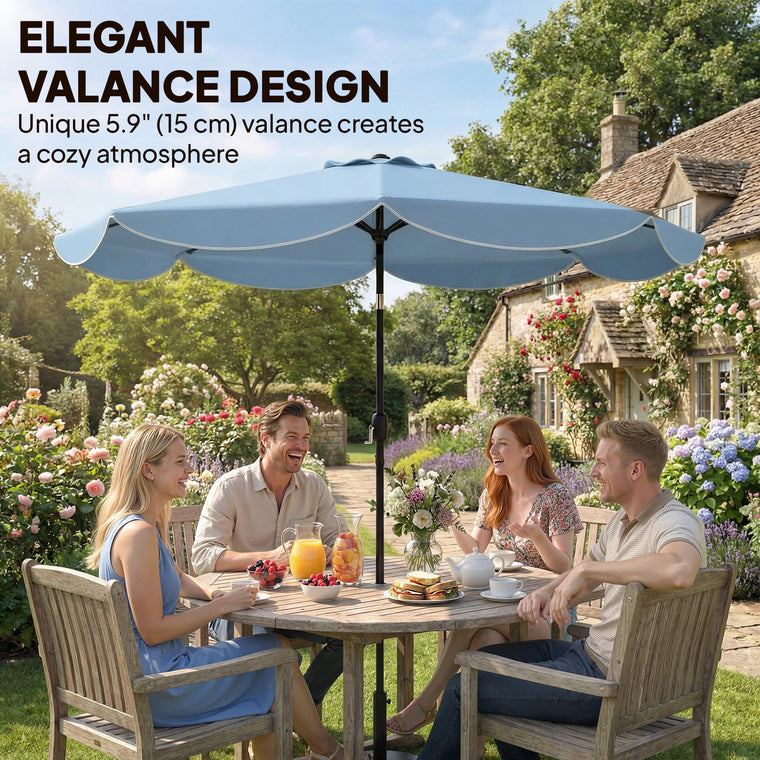 9' x 9' Sky Blue Round Market Umbrella with Valance & Tilt Crank