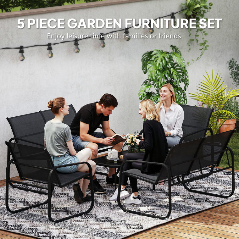 4-Piece Conversation Set with 2 Loveseats and Glass Table