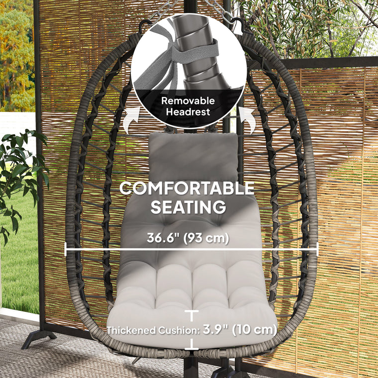 Wicker Rattan Hanging Egg Chair with Cushion and Headrest