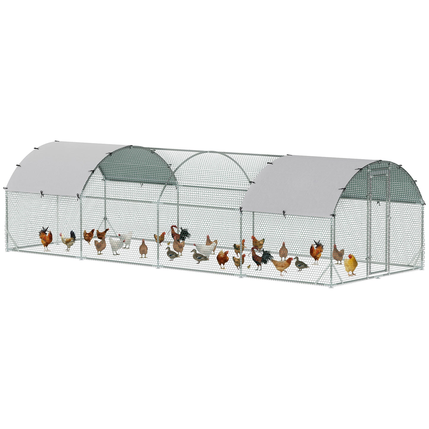 Galvanized Large Metal Chicken Coop Cage Walk-in Enclosure Poultry Hen Run House Playpen Rabbit Hutch with Cover for Outdoor Backyard 9.2' x 24.9' x 6.5' Silver