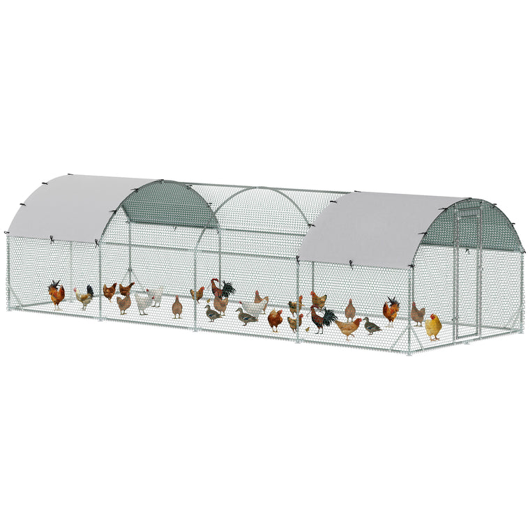 9.2' x 24.9' x 6.5' Silver Galvanized Chicken Coop with Cover