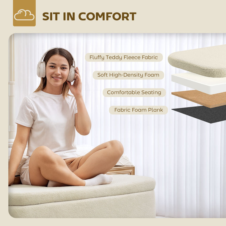 47" Teddy Fleece Storage Ottoman Bench - Beige