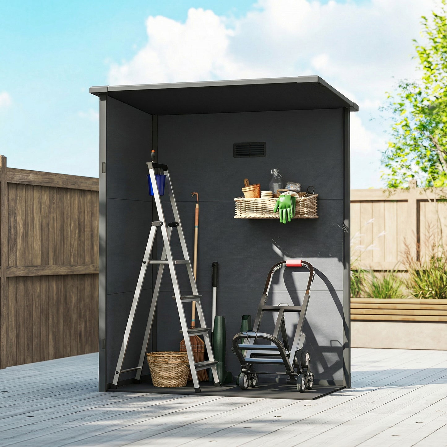 5 x 3FT Garden Shed with Floor, Outdoor Storage Shed with Lockable Door, Window and Vent for Backyard, Patio, Dark Grey