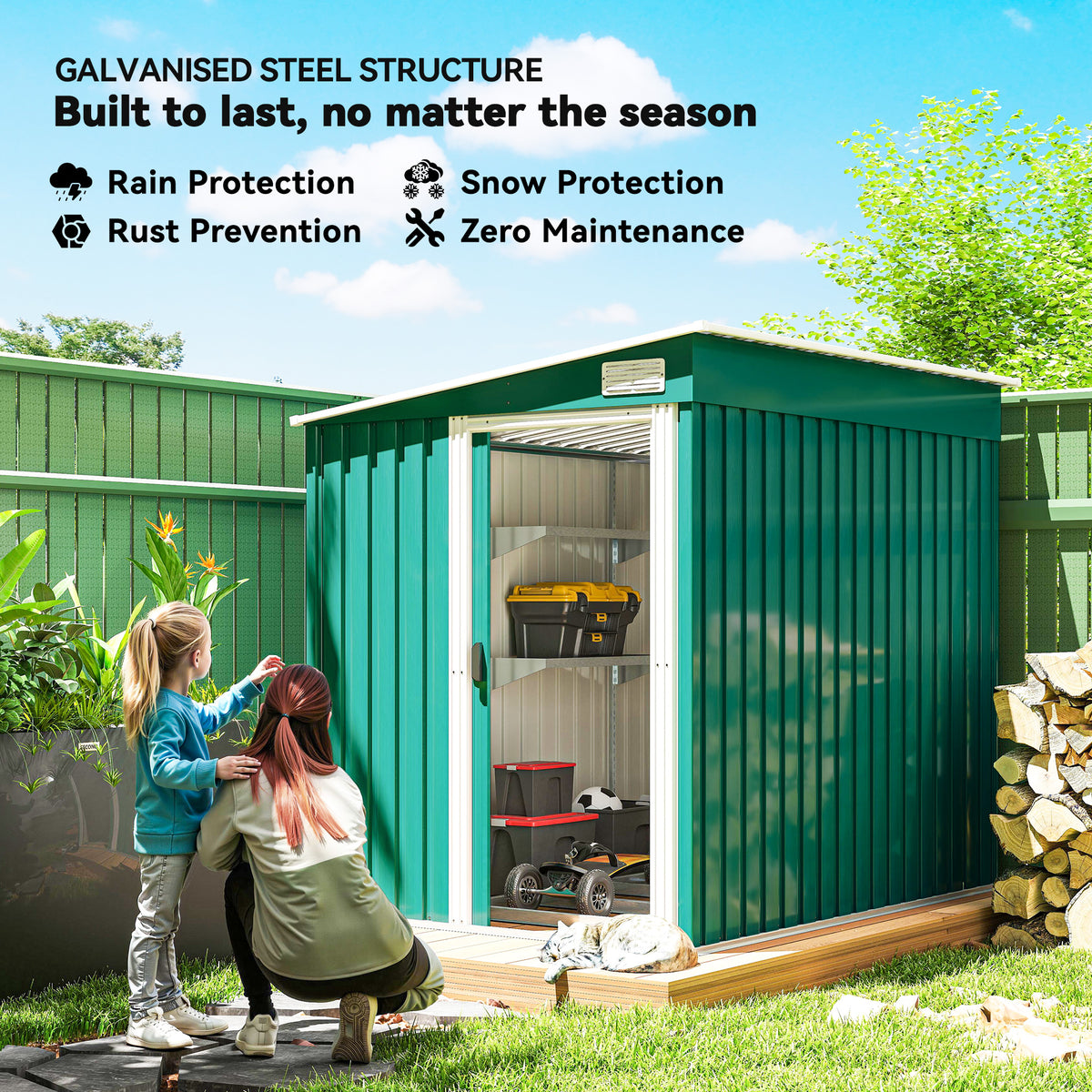 5' x 7' Galvanized Lean-To Shed with Sliding Doors and Foundation