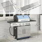 4+1 Burner Liquid Propane Gas Grill Outdoor Portable BBQ with Side Burner, Warming Rack, Side Shelf, Storage Cabinet, Thermometer, 4 Wheels, Tank Holder, Silver