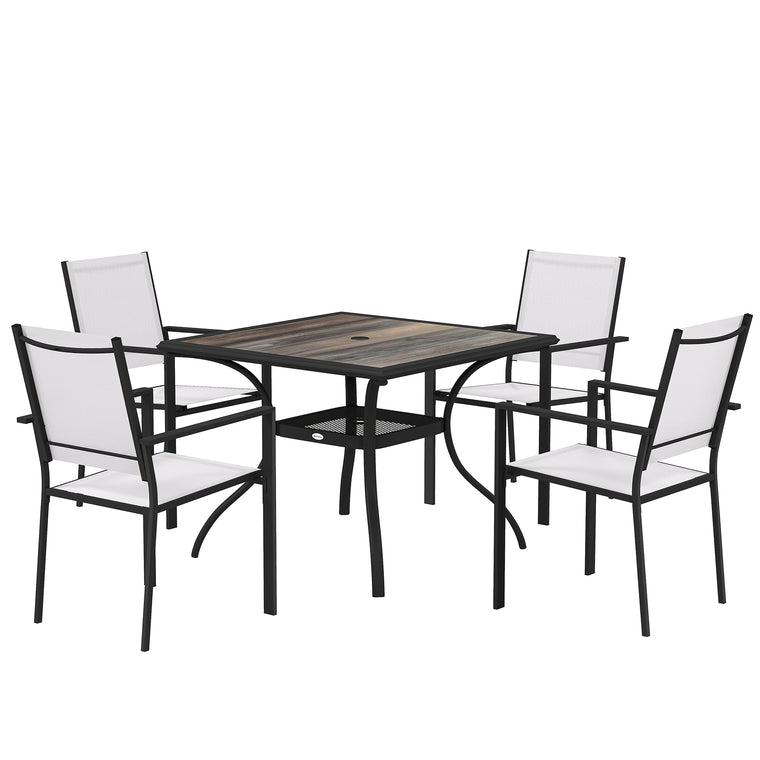 5-Piece Dining Set with Stackable Chairs and Umbrella Hole
