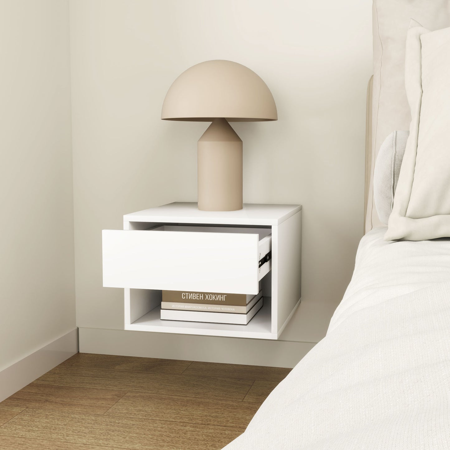 Floating Nightstand Set of 2, Wall Mounted Bedside Table with Drawer for Bedroom, White