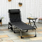 Folding Chaise Lounge Chair, Outdoor Padded Reclining Chair with 5-position Adjustable Backrest, Pillow and Pocket for Patio, Deck, Beach, Lawn and Sunbathing, Black - Black