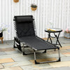 Folding Chaise Lounge Chair, Outdoor Padded Reclining Chair with 5-position Adjustable Backrest, Pillow and Pocket for Patio, Deck, Beach, Lawn and Sunbathing, Black