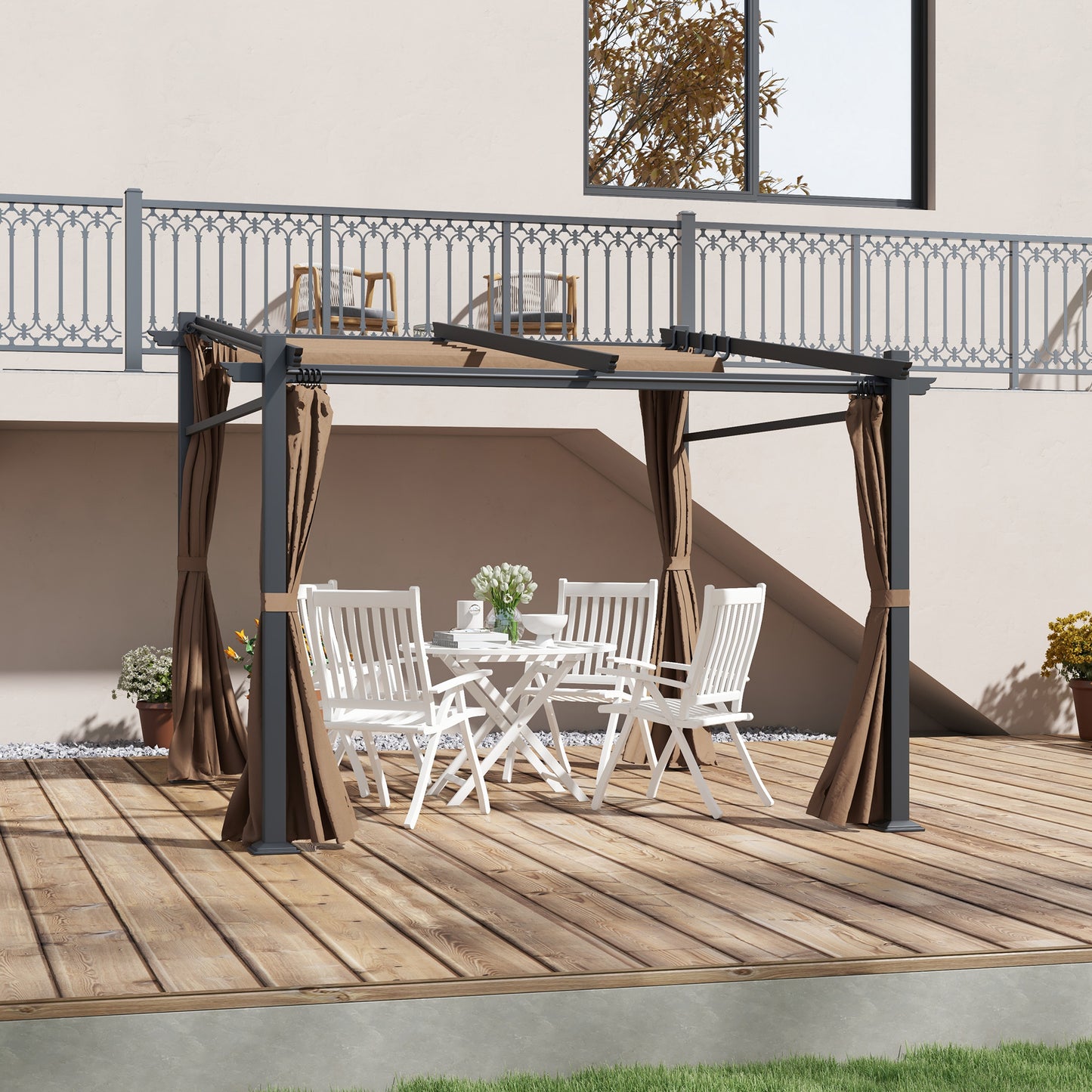Metal Pergola with Sliding Roof Canopy, Retractable Pergola Canopy