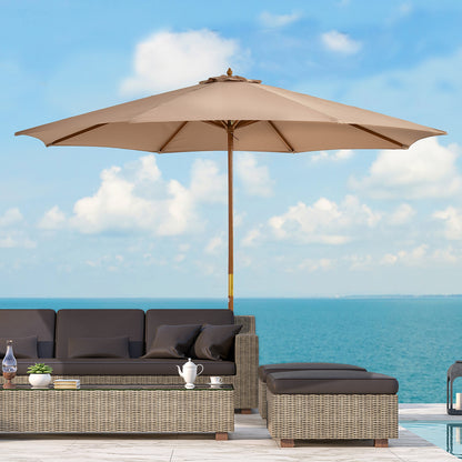 10' x 8' Khaki Wooden Patio Umbrella with Bamboo Ribs