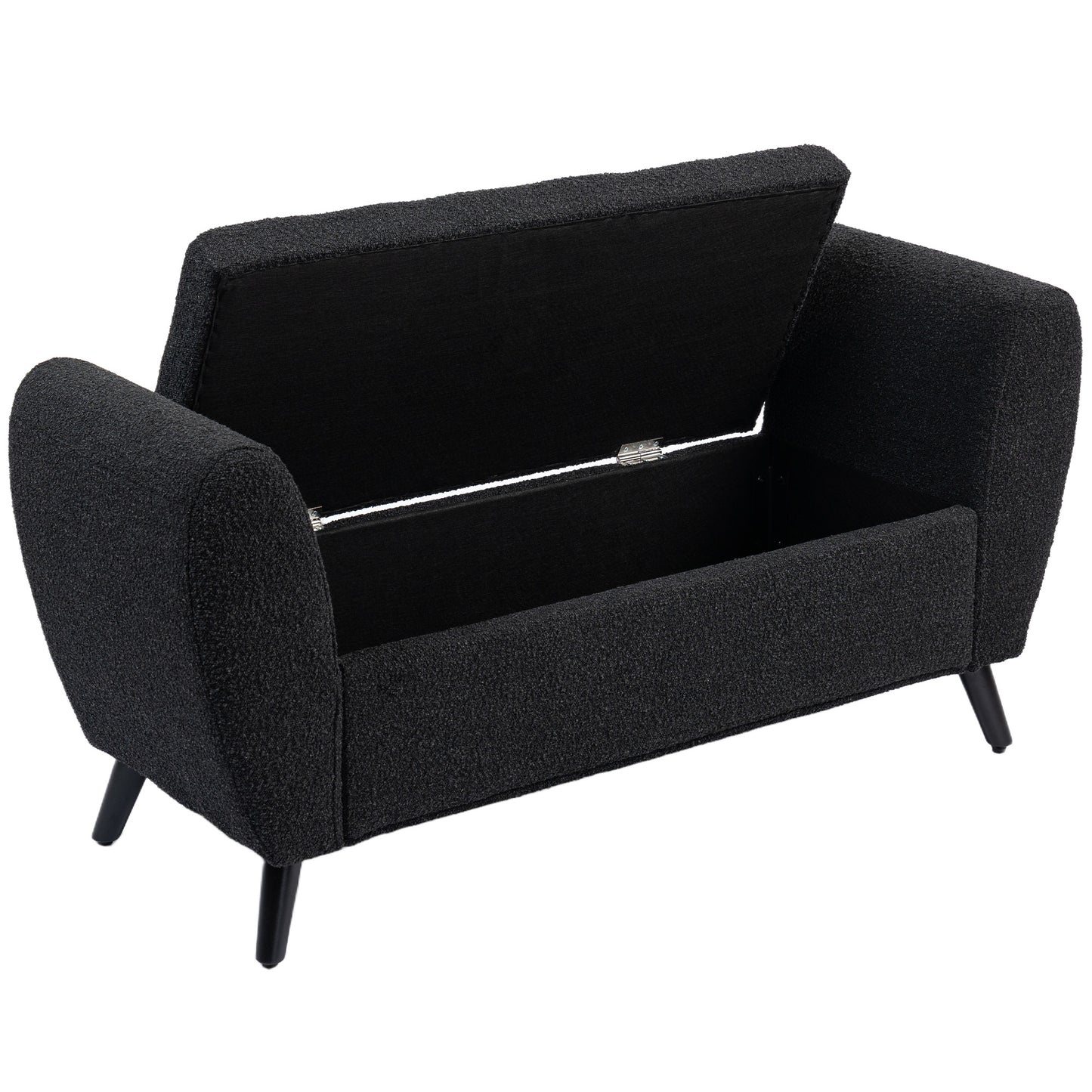 Upholstered Storage Bench with Arms, Modern Ottoman Bench for Bedroom, Entryway, and Living Room, Black