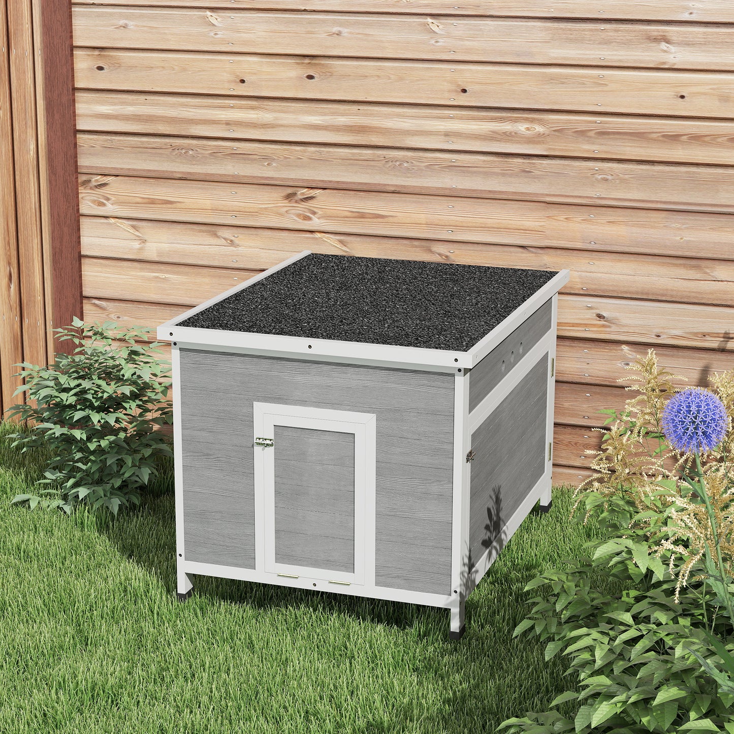 Duck Coop, Wooden Chicken House Rabbit Hutch with Openable Roof, Removable Floor, Double Doors, Ramp, Grey