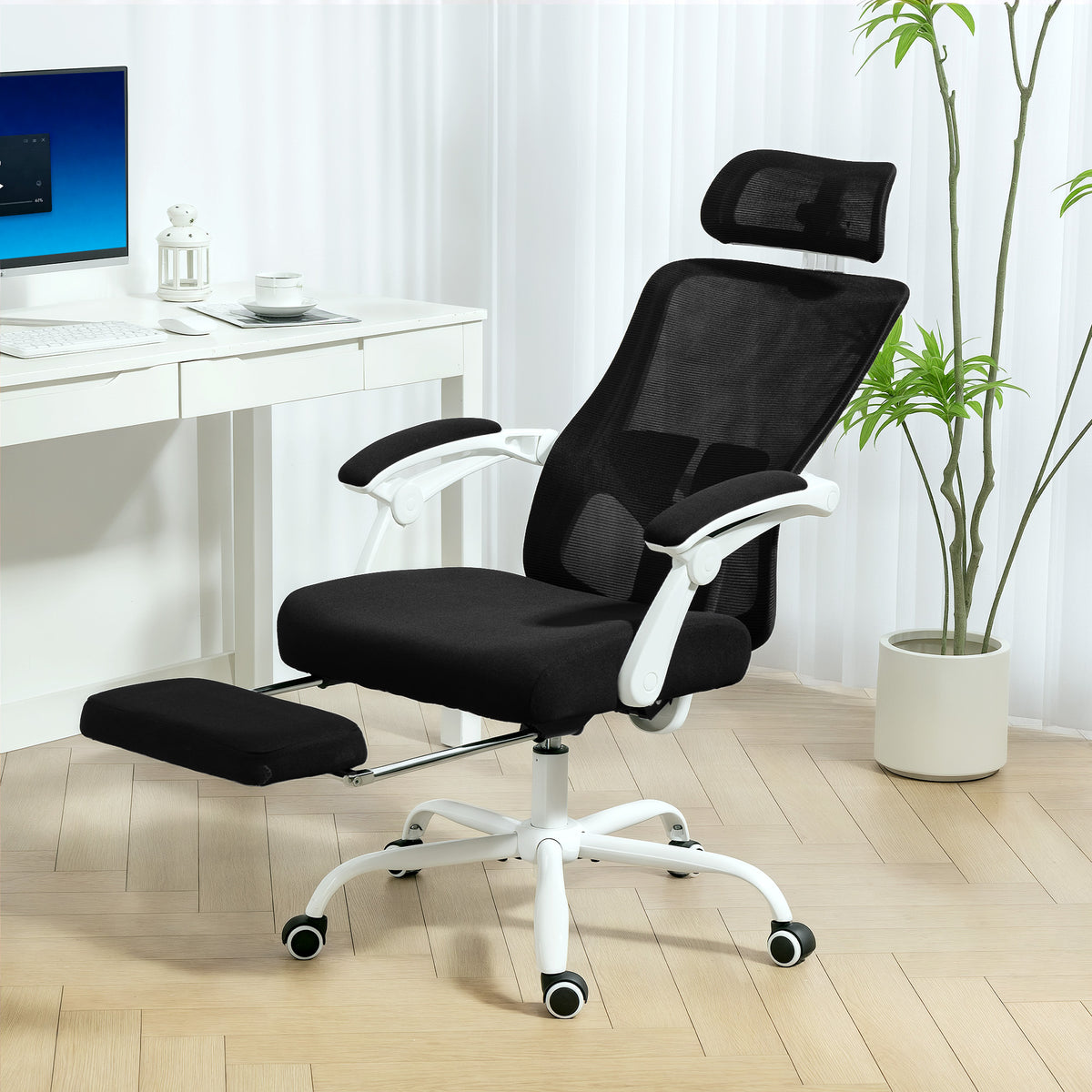 Ergonomic Office Chair, Mesh Reclining Desk Chair with Adjustable Lumbar Support, Headrest, Black