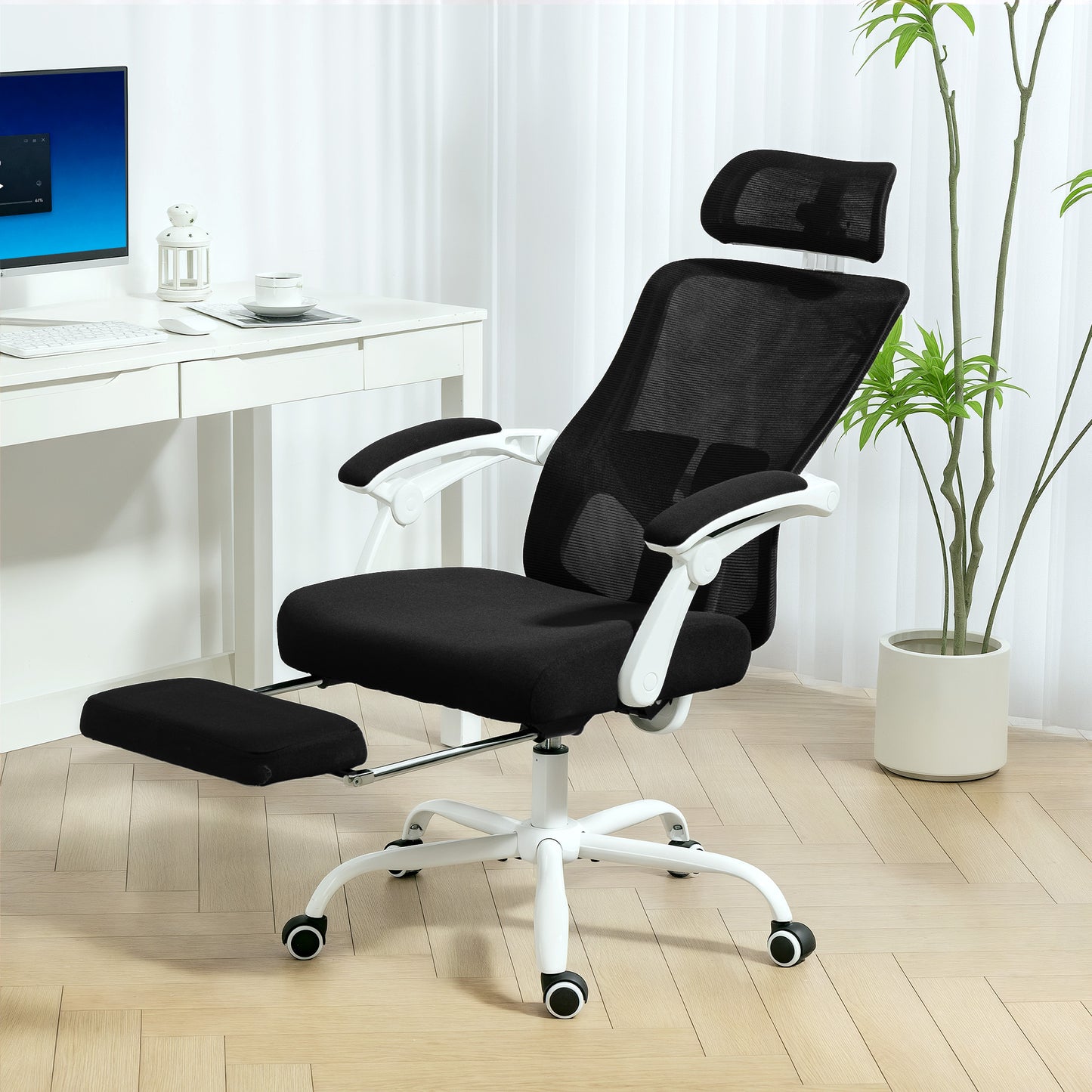 Ergonomic Office Chair, Mesh Reclining Desk Chair with Adjustable Lumbar Support, Headrest, Black