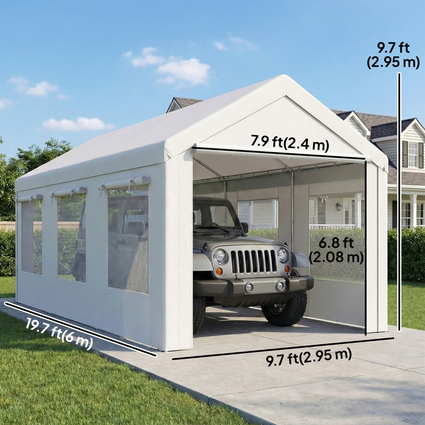 10' x 20' White Heavy Duty Carport with Doors & Windows