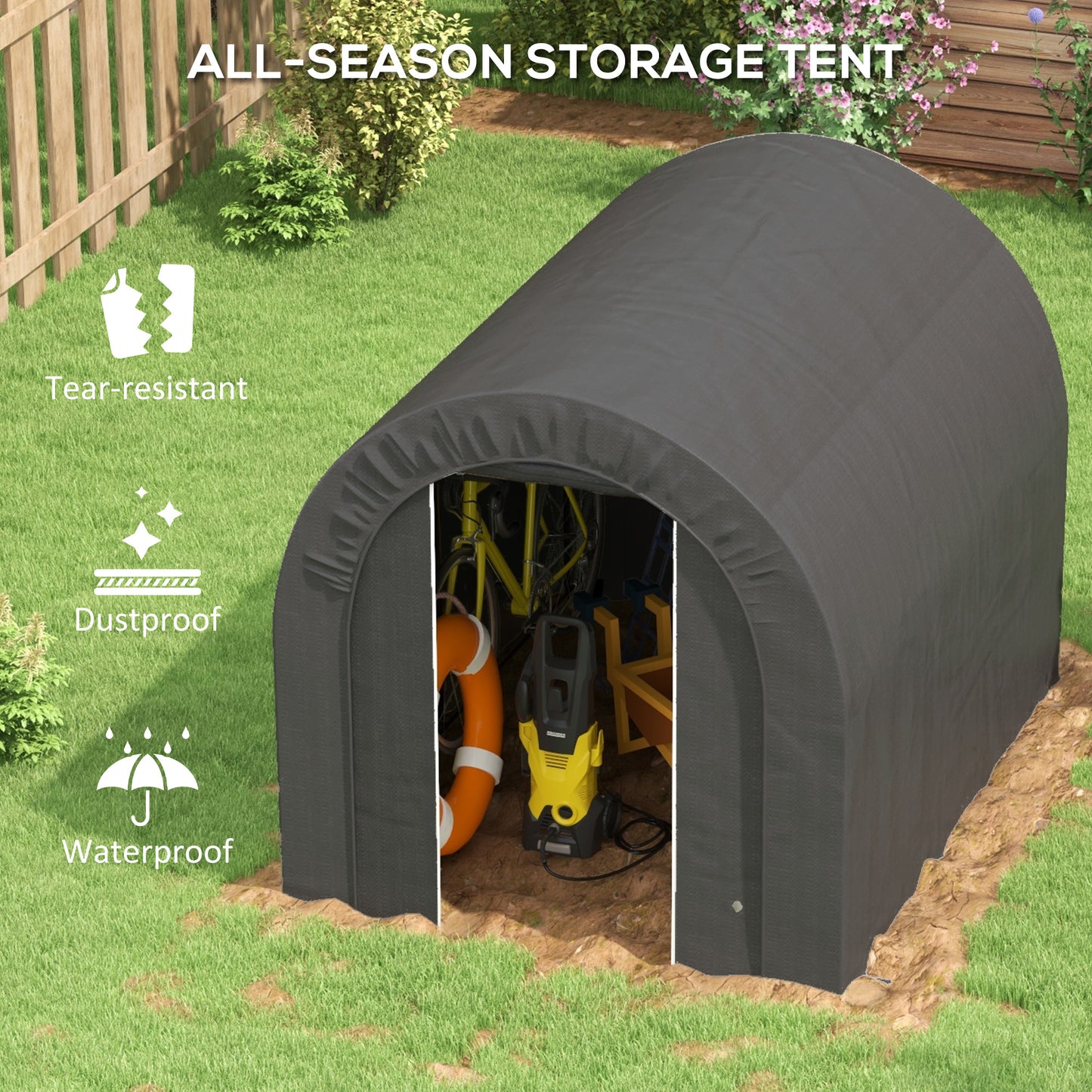 Outdoor Storage Shed, Heavy Duty Galvanized Steel Portable Shed for Bike, Motorcycle, Garden Tools, Black
