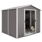 8' x 7' Outdoor Storage Shed, Easy to Assemble, Upgraded Galvanized Metal Garden Shed with Lockable Doors, Floor Frame and Gloves for Backyard, Lawn, Patio, Light Grey