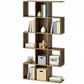 5-Tier Bookshelf, S Shaped Geometric Bookcase with 15 Compartments, Rustic Brown