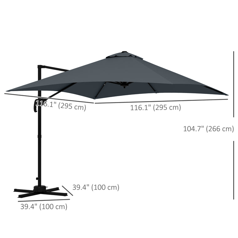 10x10ft Dark Grey Rotatable Square Market Parasol