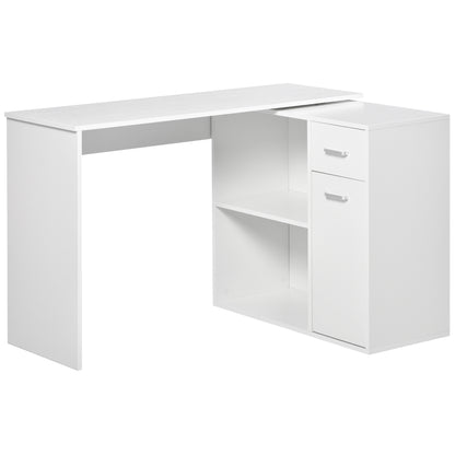 180-Degree Rotating Corner Desk with Storage - White