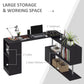 55" Corner Computer Desk, 360° Rotating L-Shaped Desk, Home Office Workstation with 3-Tier Shelves, Black