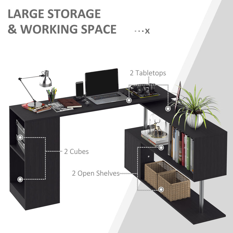 55" L-Shaped Corner Computer Desk with Shelves