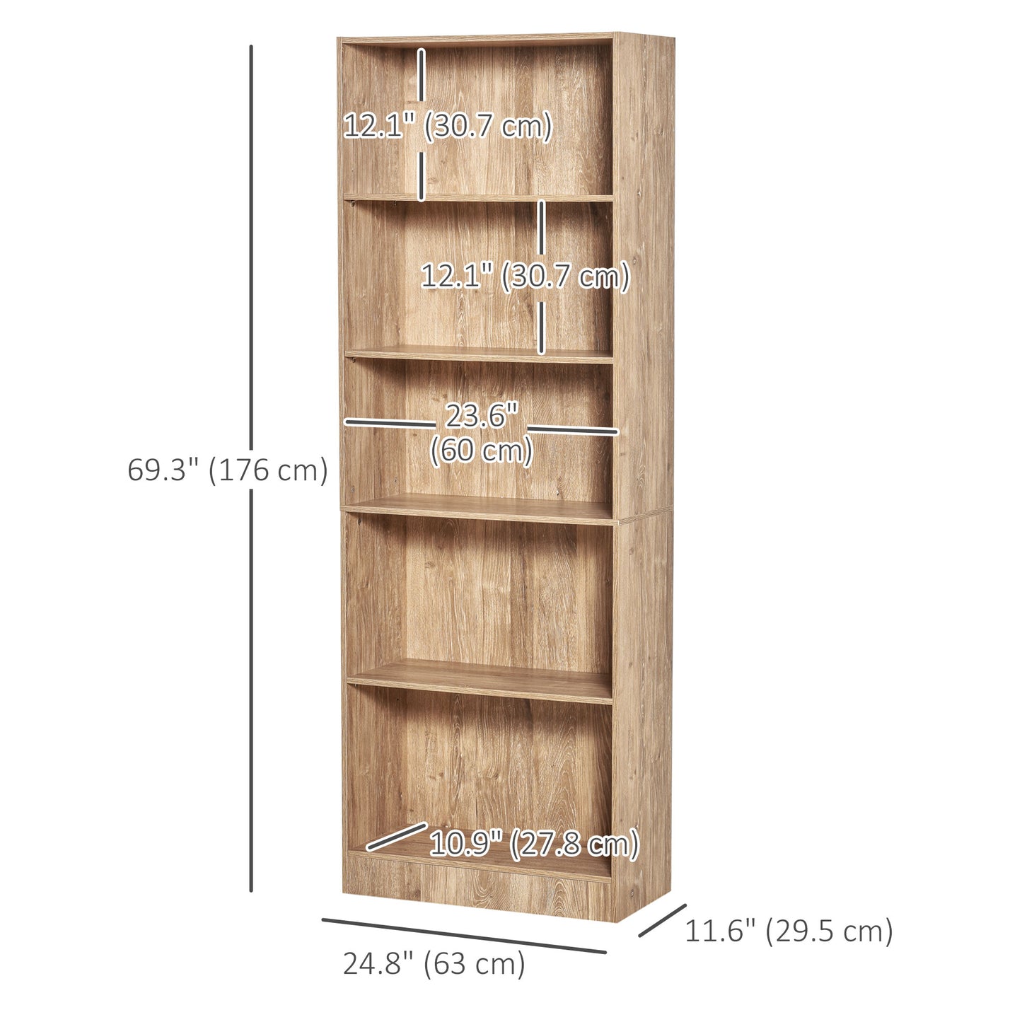 5-Tier Bookcase, Storage Bookshelf with Adjustable Shelves, Display Shelves for Living Room, Home Office, Nature Wood
