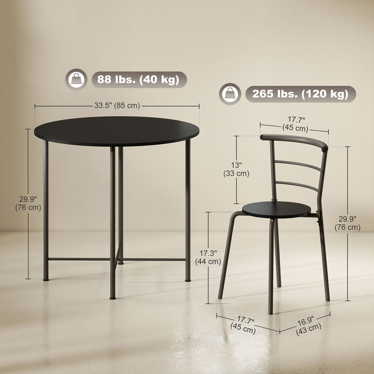 5-Piece Round Dining Set for 4 with Metal Frame - Black Wood Grain